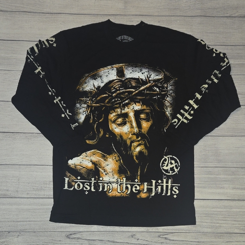 Lost In The Hills Crucifixion Long Sleeve T-Shirt Black Size L NWOT